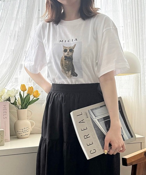 cuorequal(クオレコール)の「CATプリント半袖Tシャツ(Tシャツ/カットソー・レディース・ホワイト・LARGE/MEDIUM)」の6枚目の写真