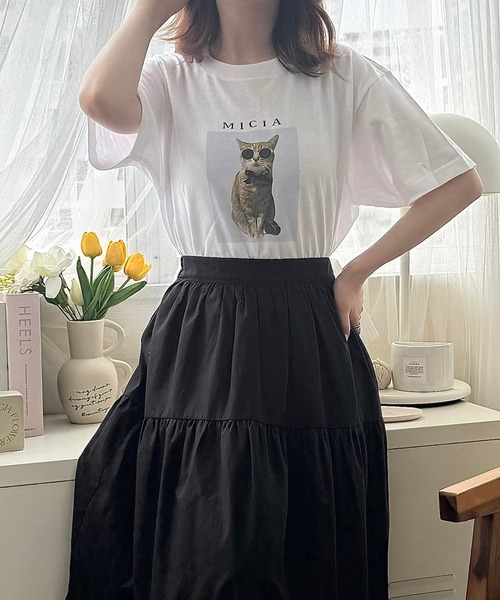 cuorequal(クオレコール)の「CATプリント半袖Tシャツ(Tシャツ/カットソー・レディース・ホワイト・LARGE/MEDIUM)」の7枚目の写真