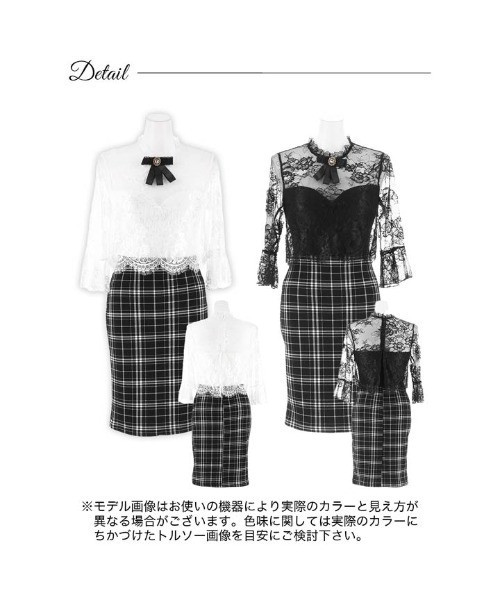 DAZZY（デイジー）の「チェック ハイネックシアーレースリボン 七分袖 タイトミニドレス（ドレス・レディース・ホワイト×ブラック/ブラック×ブラック・S/L/M）」の12枚目の写真