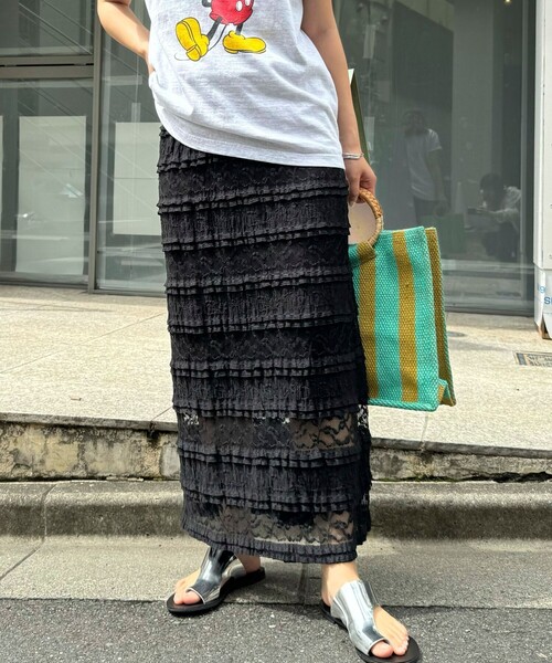 fredy emue(フレディエミュ)の「カットレースナロースカート(スカート・レディース・ライトグレー/オフホワイト/ブラック・38)」の3枚目の写真