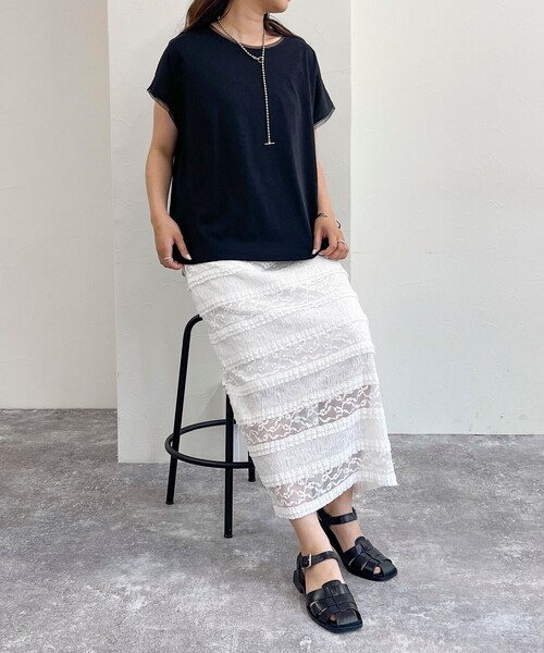 fredy emue(フレディエミュ)の「カットレースナロースカート(スカート・レディース・ライトグレー/オフホワイト/ブラック・38)」の6枚目の写真