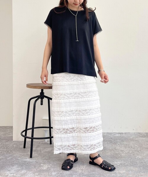 fredy emue(フレディエミュ)の「カットレースナロースカート(スカート・レディース・ライトグレー/オフホワイト/ブラック・38)」の8枚目の写真