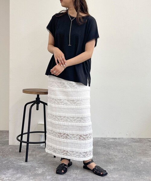 fredy emue(フレディエミュ)の「カットレースナロースカート(スカート・レディース・ライトグレー/オフホワイト/ブラック・38)」の9枚目の写真