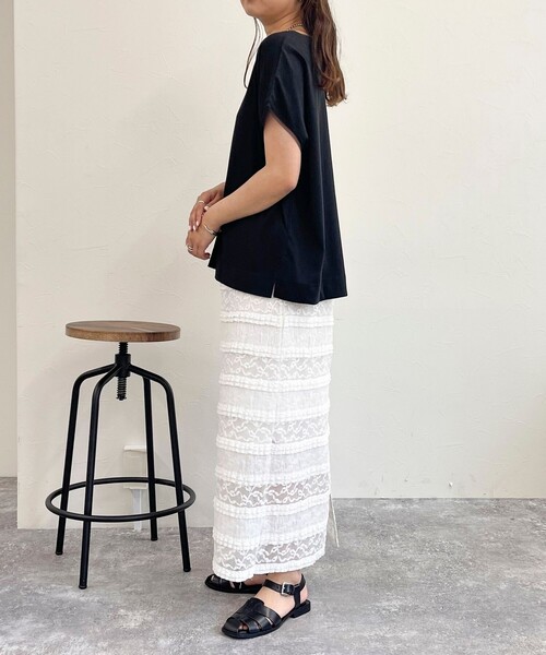 fredy emue(フレディエミュ)の「カットレースナロースカート(スカート・レディース・ライトグレー/オフホワイト/ブラック・38)」の10枚目の写真