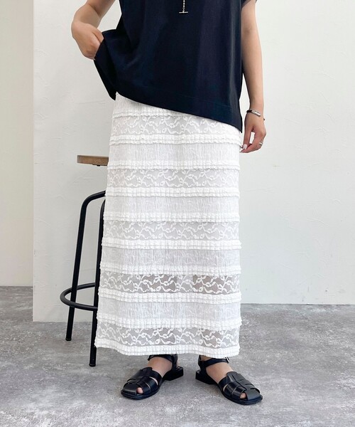 fredy emue(フレディエミュ)の「カットレースナロースカート(スカート・レディース・ライトグレー/オフホワイト/ブラック・38)」の13枚目の写真