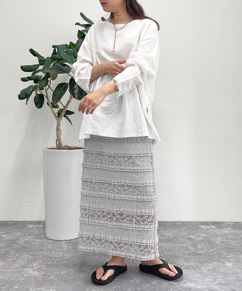 fredy emue(フレディエミュ)の「カットレースナロースカート(スカート・レディース・ライトグレー/オフホワイト/ブラック・38)」の17枚目の写真