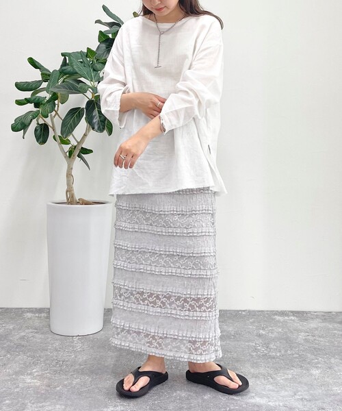 fredy emue(フレディエミュ)の「カットレースナロースカート(スカート・レディース・ライトグレー/オフホワイト/ブラック・38)」の18枚目の写真