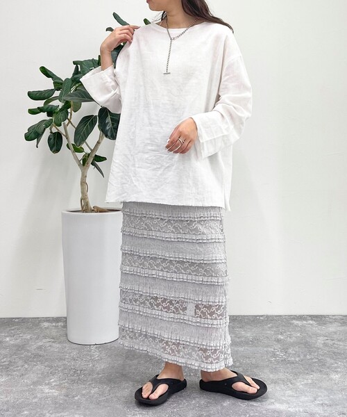 fredy emue(フレディエミュ)の「カットレースナロースカート(スカート・レディース・ライトグレー/オフホワイト/ブラック・38)」の19枚目の写真