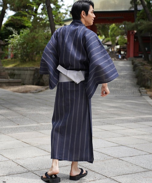 ゆかたろう セール】(BI)メンズ【4点セット】しじら織 ゆかた ( 浴衣 & 帯 & 下駄