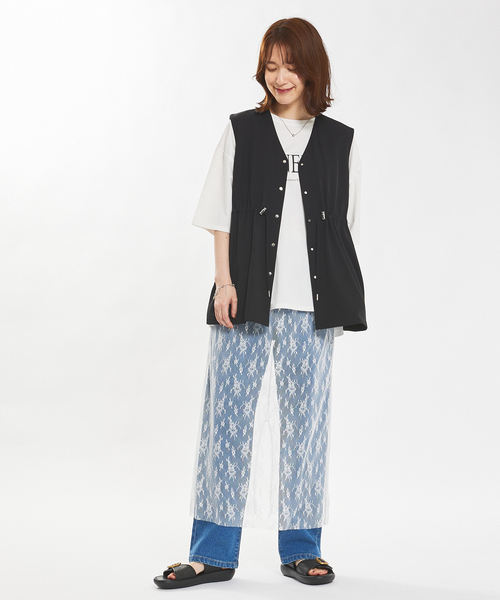 abahouse mavie（アバハウスマヴィ）の「チュールレースレイヤードスカート（スカート・レディース・ホワイト/ブラック・フリー）」の4枚目の写真