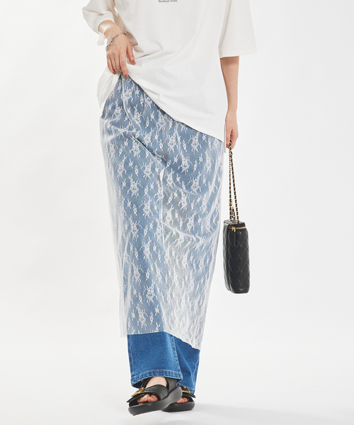 abahouse mavie（アバハウスマヴィ）の「チュールレースレイヤードスカート（スカート・レディース・ホワイト/ブラック・フリー）」の5枚目の写真