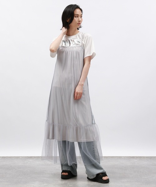 LAKOLE(ラコレ)の「サイドラインチュールワンピース / 129235(ワンピース・レディース・ブラック/オフホワイト/グレー・SMALL/MEDIUM)」の3枚目の写真