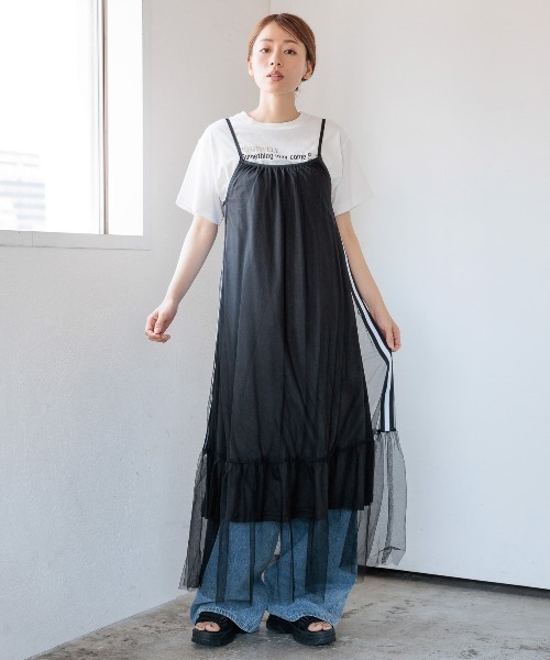 LAKOLE(ラコレ)の「サイドラインチュールワンピース / 129235(ワンピース・レディース・ブラック/オフホワイト/グレー・SMALL/MEDIUM)」の2枚目の写真