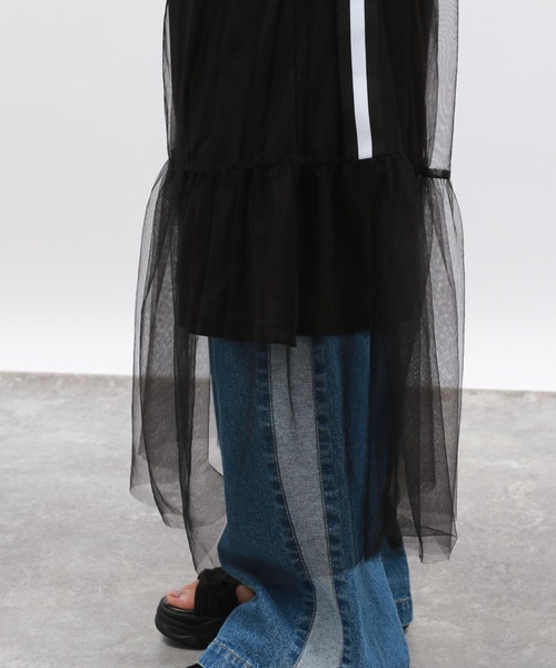 LAKOLE(ラコレ)の「サイドラインチュールワンピース / 129235(ワンピース・レディース・ブラック/オフホワイト/グレー・SMALL/MEDIUM)」の6枚目の写真