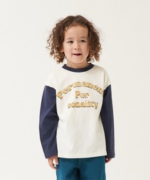 b・ROOM | 【型崩れしないやわらかコットン】バイカラーロゴプリント長袖Tシャツ(Tシャツ/カットソー)