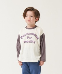 b・ROOM | 【型崩れしないやわらかコットン】バイカラーロゴプリント長袖Tシャツ(Tシャツ/カットソー)