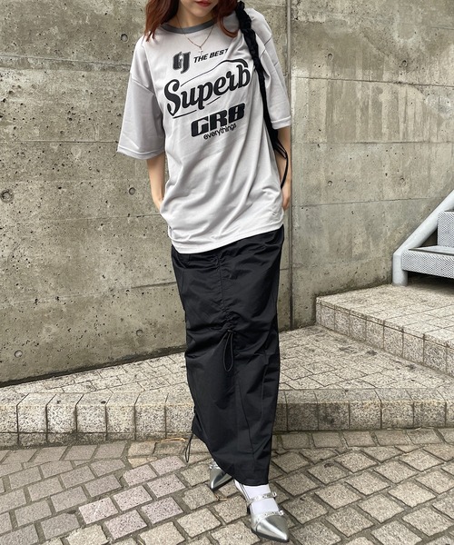 PEOPLESTYLE 半袖Ｔシャツ ロゴ メッシュ ユニフォーム 男女兼用 2024SS] [UNISEX]メッシュスポーツプリントストライプジャージ
