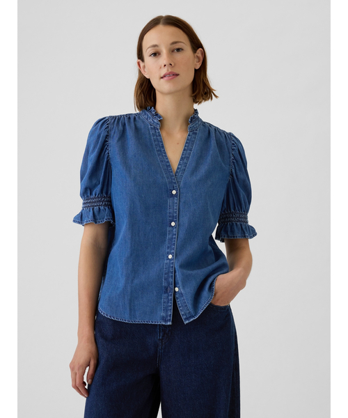GAP（ギャップ）の「パフスリーブ デニム シャツ（シャツ/ブラウス