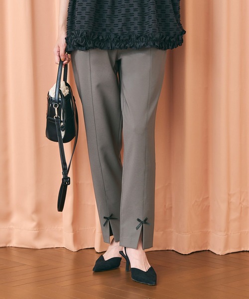 セール】裾スリットリボン ストレッチテーパードパンツ（その他パンツ