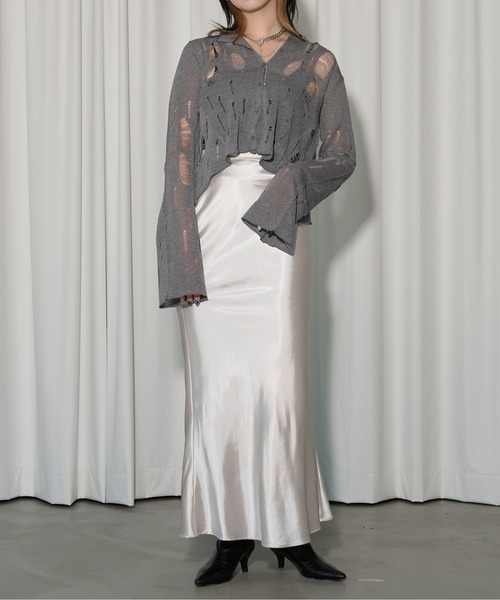 Ezick（エジック）の「2way damageニットカーディガン（カーディガン/ボレロ・レディース・ブラック/グレー/レッド・FREE）」の9枚目の写真