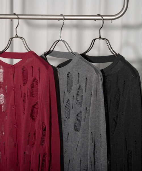 Ezick（エジック）の「2way damageニットカーディガン（カーディガン/ボレロ・レディース・ブラック/グレー/レッド・FREE）」の12枚目の写真