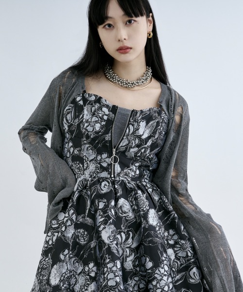 Ezick（エジック）の「2way damageニットカーディガン（カーディガン/ボレロ・レディース・ブラック/グレー/レッド・FREE）」の6枚目の写真