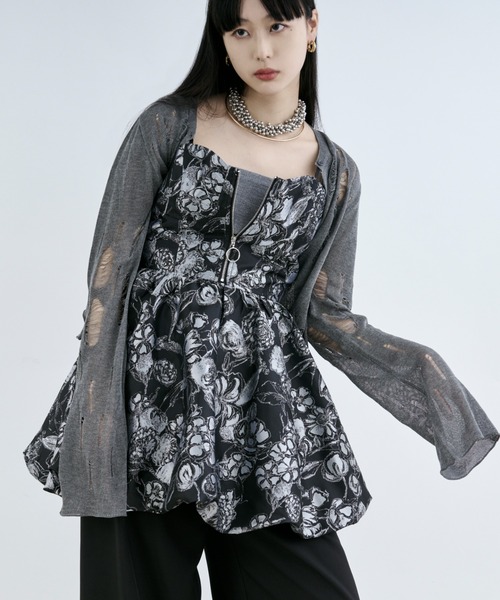 Ezick（エジック）の「2way damageニットカーディガン（カーディガン/ボレロ・レディース・ブラック/グレー/レッド・FREE）」の5枚目の写真