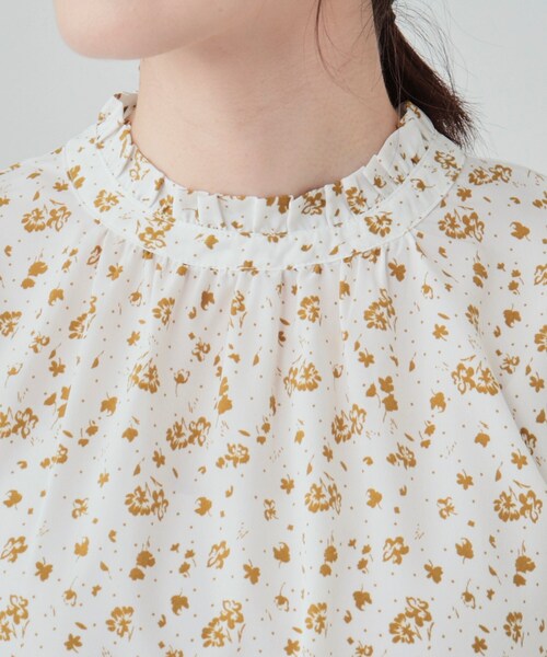 セール】【無地/小花柄】オンオフ使える フリル襟ブラウス（シャツ