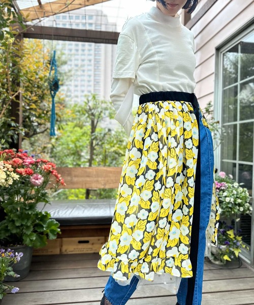 FLUMOR リバーシブルフラワースカート セール】インポートフラワー×ドット リバーシブルスカート（スカート