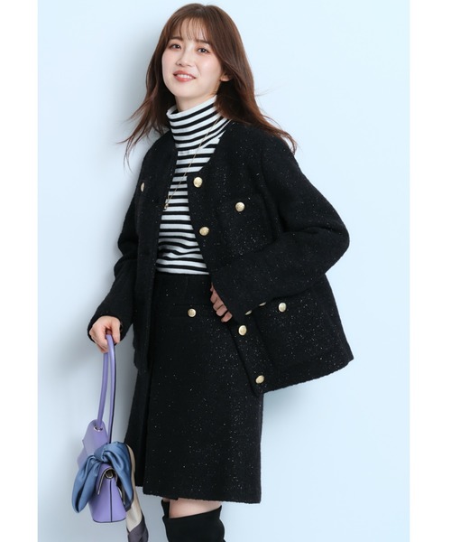 【美品】JUSGLITTYブークレジャコット ツイード ノーカラージャケット JUSGLITTY（ノーカラージャケット ・ ベージュ系）のフリマ