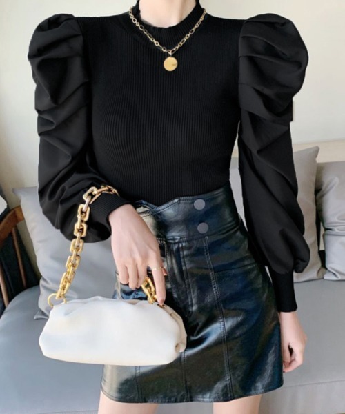 Miniministore（ミニミニストア）の「ニットトップス 重ね着風 リブニット（ニット/セーター・レディース・ブラック/ホワイト・FREE）」の5枚目の写真