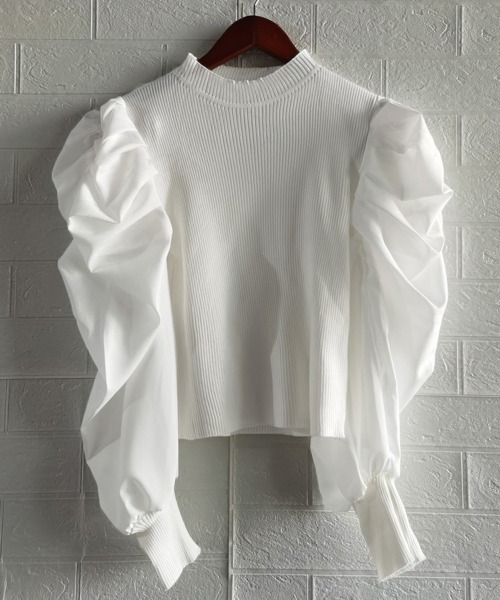 Miniministore（ミニミニストア）の「ニットトップス 重ね着風 リブニット（ニット/セーター・レディース・ブラック/ホワイト・FREE）」の11枚目の写真