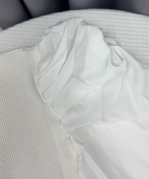 Miniministore（ミニミニストア）の「ニットトップス 重ね着風 リブニット（ニット/セーター・レディース・ブラック/ホワイト・FREE）」の13枚目の写真