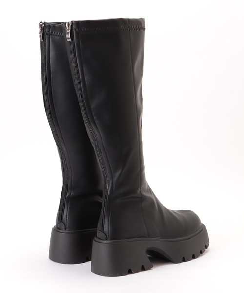 バックファスナー付き レザー調 厚底 ロング ブーツ（ブーツ）｜Lace
