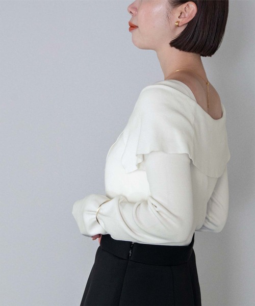 UR'S(ユアーズ)の「ケープデザインニット(ニット/セーター・レディース・ライトパープル/ネイビー/ホワイト/ブラック/ピンクベージュ・S/M/L)」の6枚目の写真