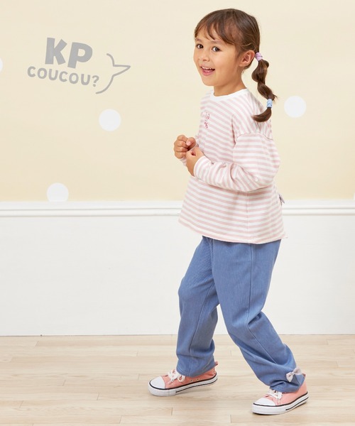 KP（ケーピー）の「【WEＢ限定】裾リボンデニム風パンツ(80～140)（デニムパンツ・キッズ・ブルー/ダークネイビー・100cm/90cm/80ｃｍ/140cm/130cm/120cm/110cm）」の3枚目の写真