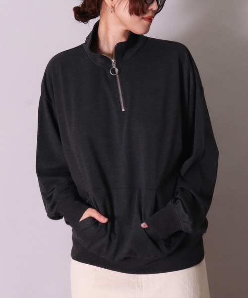 BAYBLO（ベイブロ）の「(DV)【ユニセックス】ハーフジップ スウェット プルオーバー（スウェット・メンズ・ブラック/チャコールグレー/杢グレー/オートミール/ネイビー・MEDIUM/LARGE/X-LARGE）」の11枚目の写真