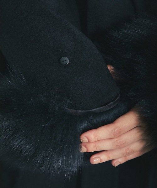 フォックスファー付きロング丈ウールコート（チェスターコート