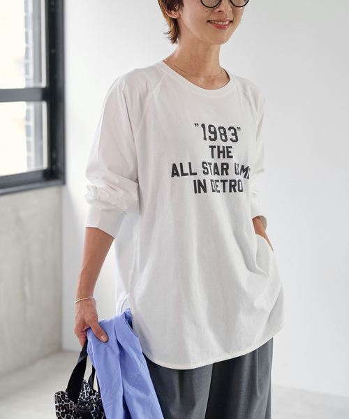 JOURNAL STANDARD relume(ジャーナルスタンダード レリューム)の「《追加》ラグランスリーブカレッジロングスリーブTEE(Tシャツ/カットソー・レディース・ブラック系その他/ホワイト系その他/ホワイト・FREE)」の2枚目の写真