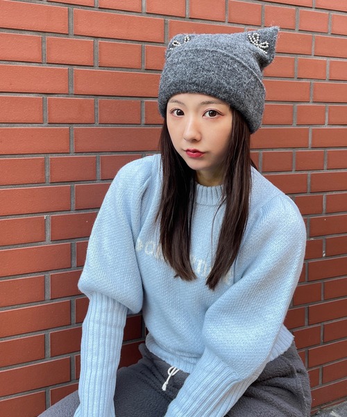 poiregnee（ポワニェ）の「［select］猫耳ニットキャップ（ニットキャップ/ビーニー・レディース・アイボリー/グレー・FREE）」の6枚目の写真