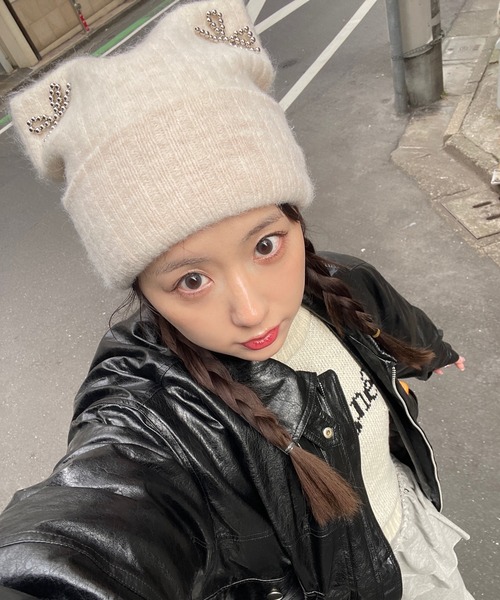 poiregnee（ポワニェ）の「［select］猫耳ニットキャップ（ニットキャップ/ビーニー・レディース・アイボリー/グレー・FREE）」の9枚目の写真