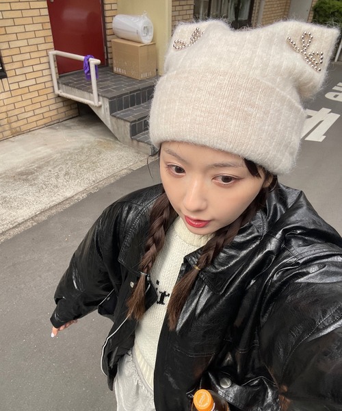 poiregnee（ポワニェ）の「［select］猫耳ニットキャップ（ニットキャップ/ビーニー・レディース・アイボリー/グレー・FREE）」の10枚目の写真