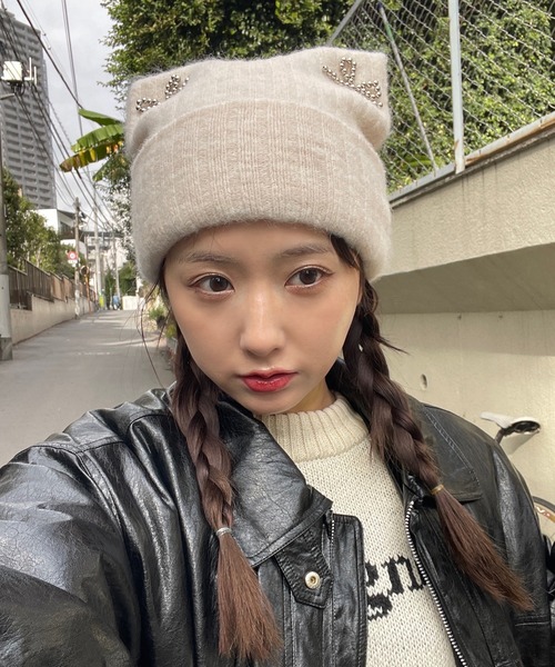 poiregnee（ポワニェ）の「［select］猫耳ニットキャップ（ニットキャップ/ビーニー・レディース・アイボリー/グレー・FREE）」の11枚目の写真