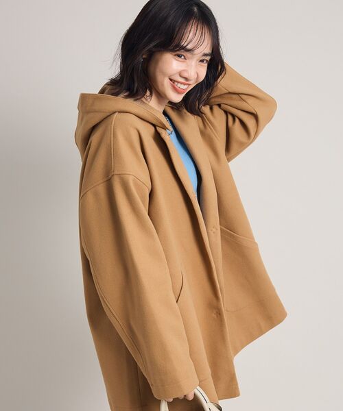 Green　Parks（グリーンパークス）の「フード取り外しハーフコート（ノーカラーコート・レディース・アイボリー/オレンジ/キャメル/ダークネイビー・FREE）」の17枚目の写真