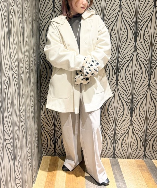 Green　Parks（グリーンパークス）の「フード取り外しハーフコート（ノーカラーコート・レディース・アイボリー/オレンジ/キャメル/ダークネイビー・FREE）」の11枚目の写真