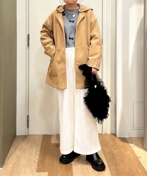 Green　Parks（グリーンパークス）の「フード取り外しハーフコート（ノーカラーコート・レディース・アイボリー/オレンジ/キャメル/ダークネイビー・FREE）」の14枚目の写真