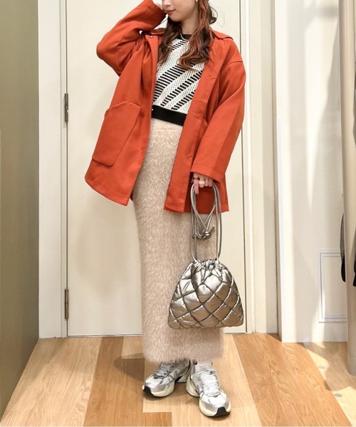 Green　Parks（グリーンパークス）の「フード取り外しハーフコート（ノーカラーコート・レディース・アイボリー/オレンジ/キャメル/ダークネイビー・FREE）」の8枚目の写真