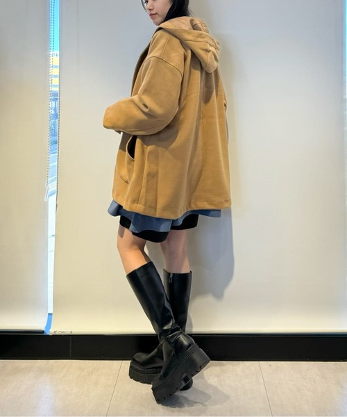 Green　Parks（グリーンパークス）の「フード取り外しハーフコート（ノーカラーコート・レディース・アイボリー/オレンジ/キャメル/ダークネイビー・FREE）」の13枚目の写真