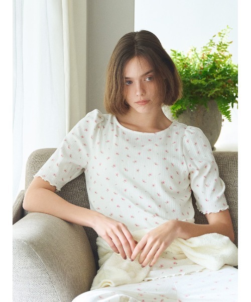 セール】【SPRING】さくら柄針抜きTシャツ（ルームウェア