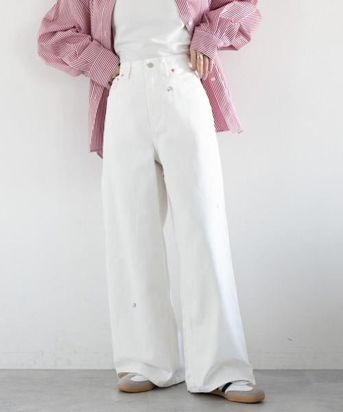 ＜セットアップ対応＞3size展開/フラワー刺繍ダメージワイドデニム（デニムパンツ）｜RAGEBLUE（レイジブルー）